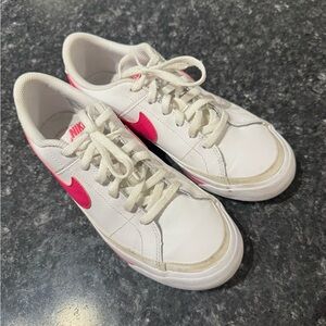 Nike White Sneakers with Hot Pink Swoosh